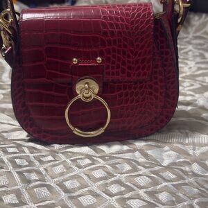 Chloe Red and Gold Crossbody Bag with Luxurious Croc-Embossed Texture